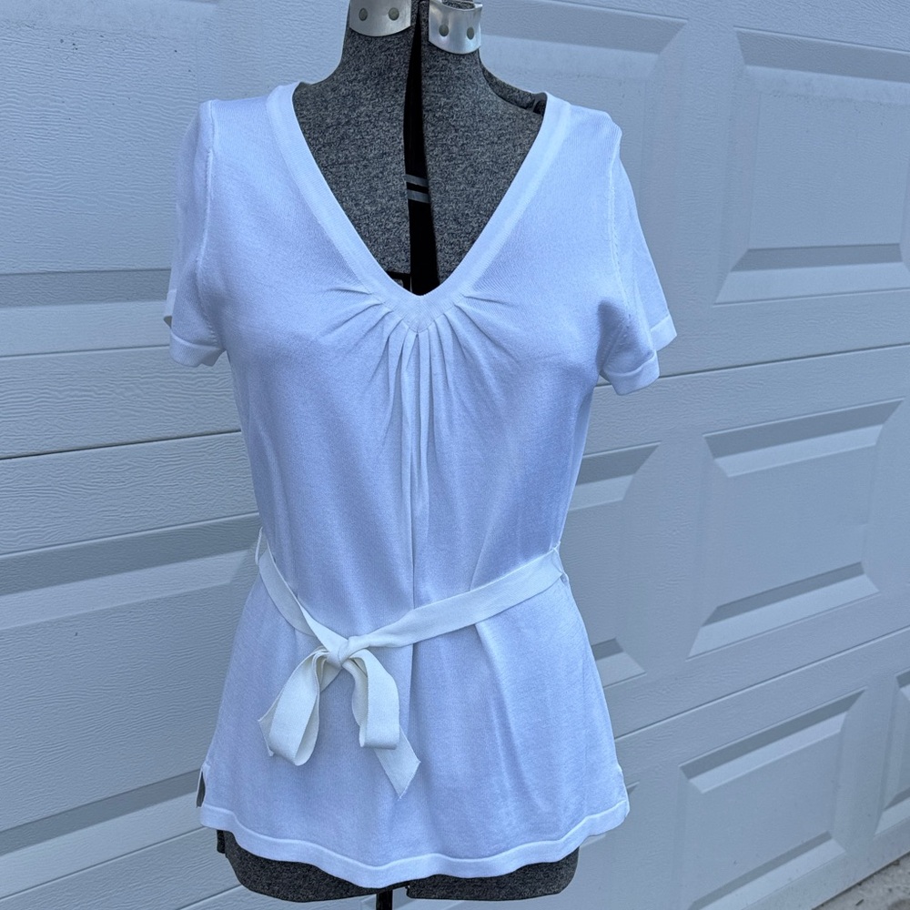 EVIE White V-Neck Blouse with Tie Detail